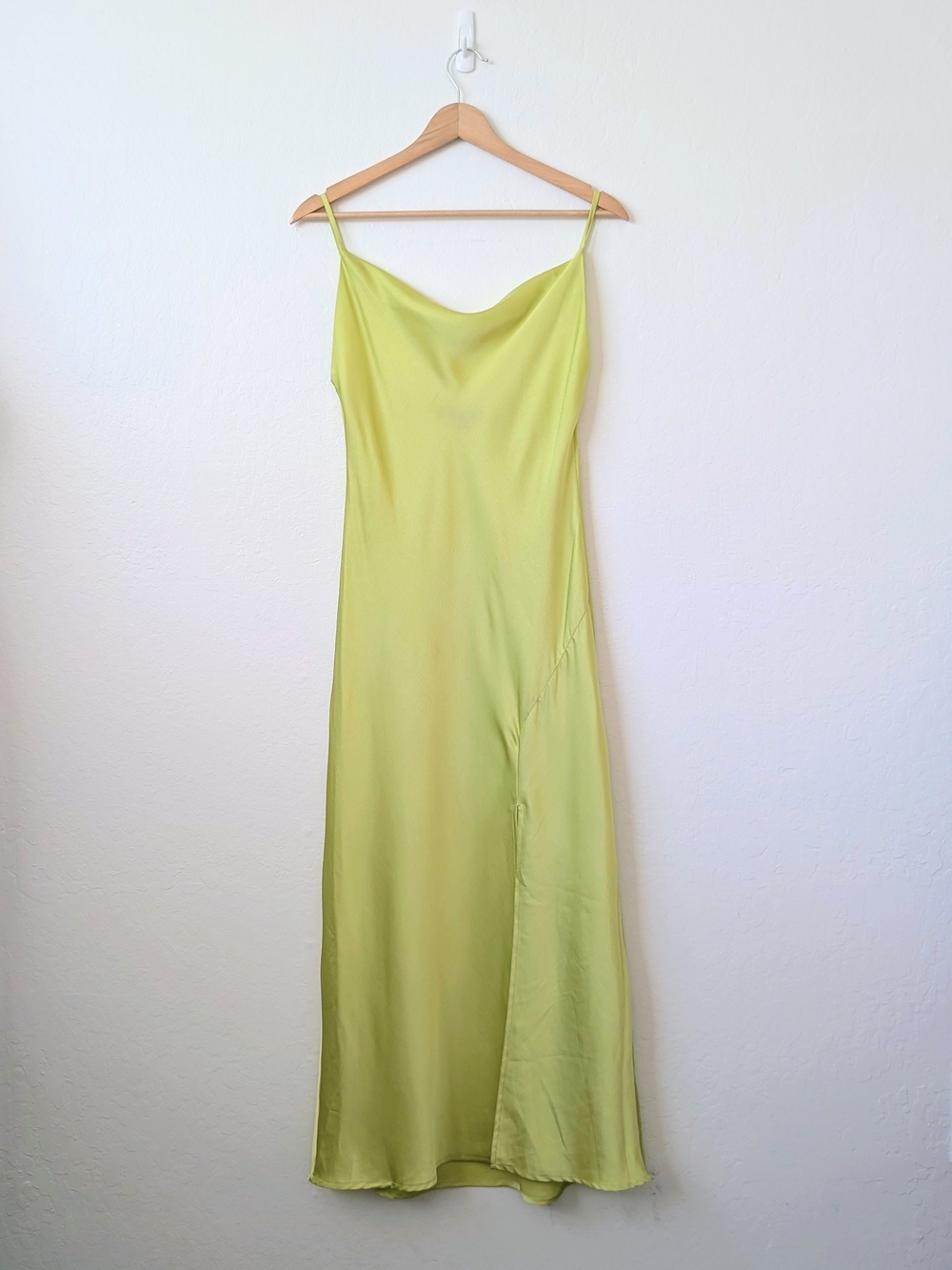 PAPER HEART Bias Cut Satin Cowl Slip Midi Dress in Chartreuse Size Small